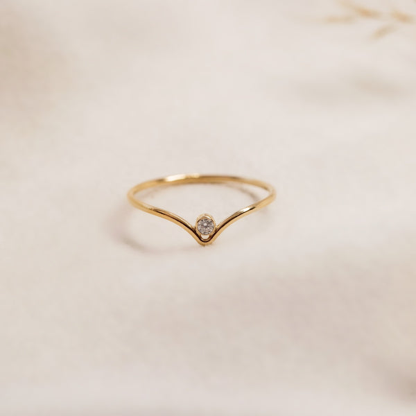 14k gold filled crystal chevron ring